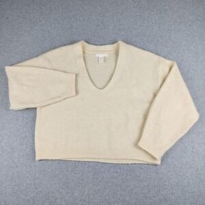 H&M Cream V Neck Fuzzy Cropped Sweater Womens XS